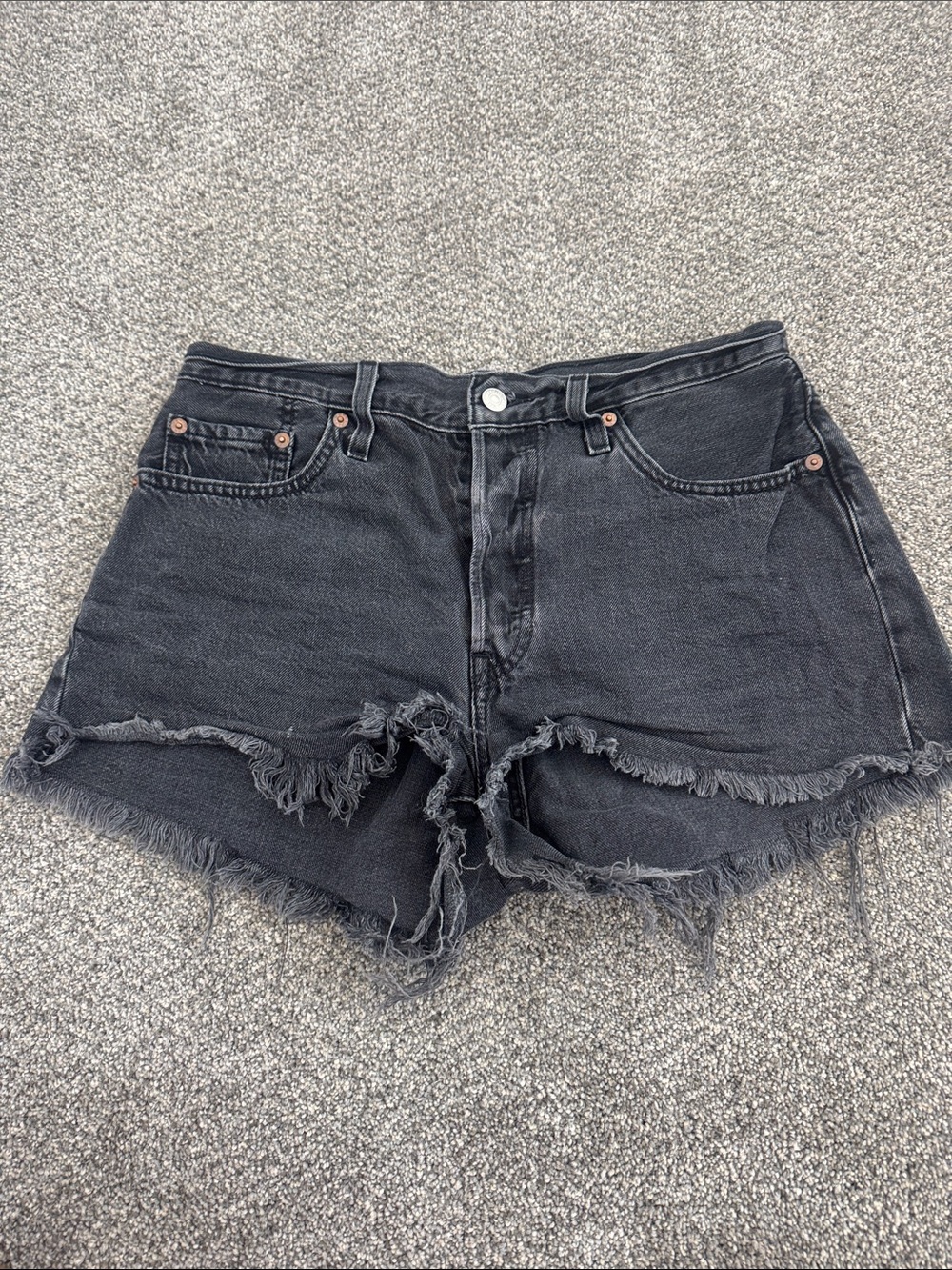 Levi's Black Distressed Raw Hem Denim Shorts